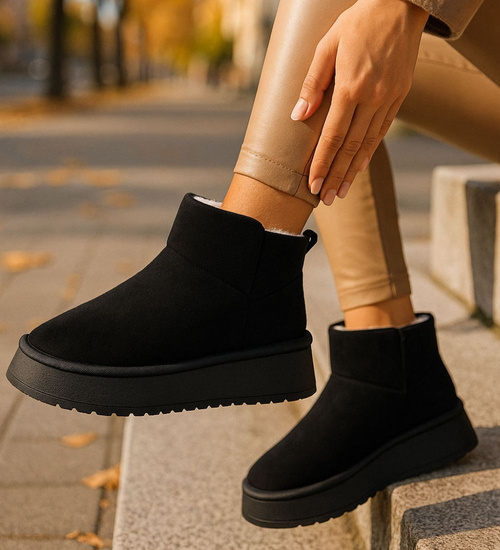 Kozaki śniegowce krótkie czarne ocieplane /D7-1 18349  T266/