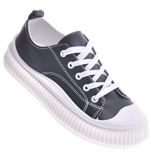 Czarne wiązane trampki creepersy /A5-2 12278 S293/