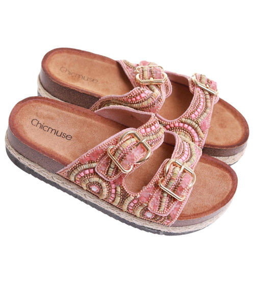 Różowe klapki damskie na niskiej platformie /G9-1 17692 G289/