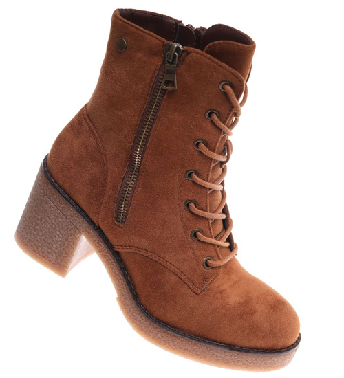 Karmelowe botki trapery na obcasie /F10-1 18231 W395/