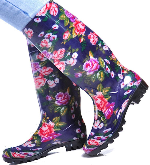 Wysokie damskie kalosze w kolorowe kwiaty /G7-1 12414 S245/