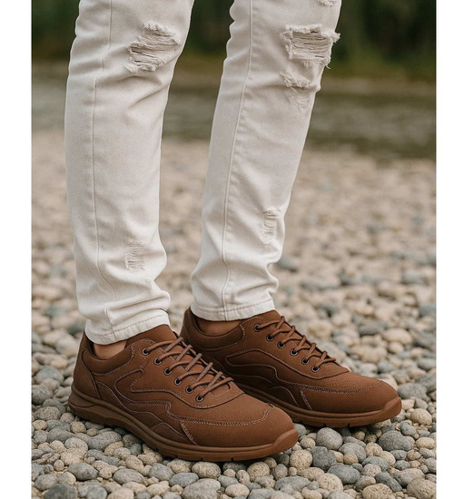 Sznurowane męskie buty sportowe sneakersy Brązowe /B5-1 17246 T483/