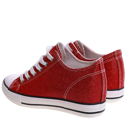 Czerwone wiązane trampki sneakersy na niskim koturnie /F6-3 13522 T8-6/