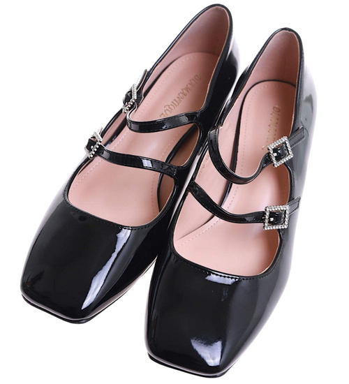 Czarne czółenka z paskiem na niskim obcasie /F9-1 17514  W182/