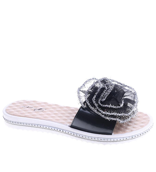 Plażowe czarne klapki z ozdobą /G6-1 14013 T190/