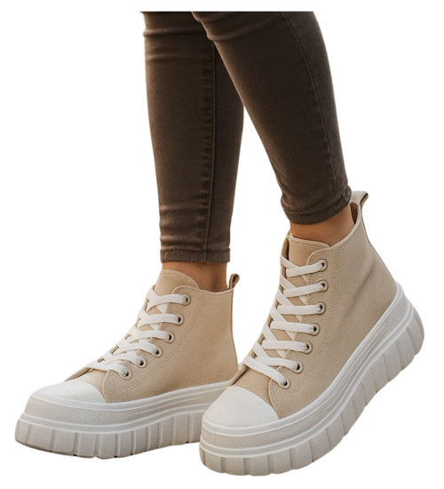 Beżowe trampki damskie na platformie /C7-2 9144 S495/