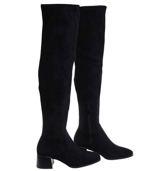 Czarne kozaki muszkieterki na obcasie /E6-2 18257 W588/