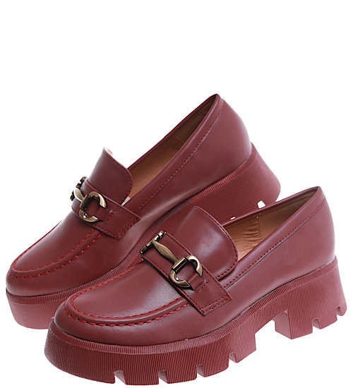 Bordowe loafersy damskie /D9-3 16849 G282/
