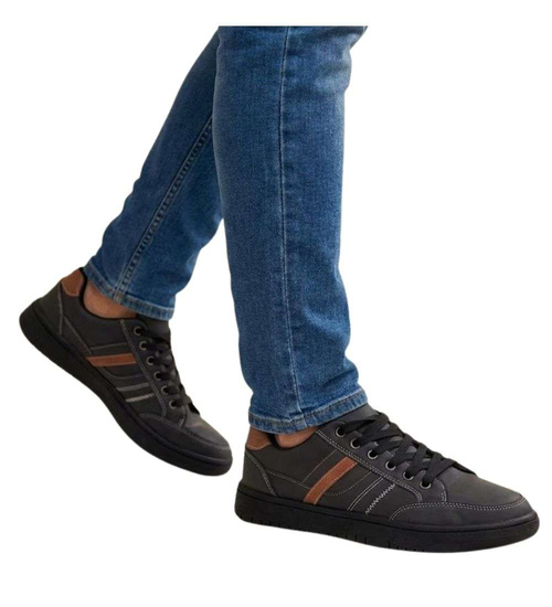 Czarne sznurowane męskie trampki /E9-2 14852 T399/