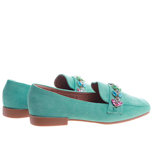 Zielone balerinki lordsy z kamieniami /A2-2 13521A T463/