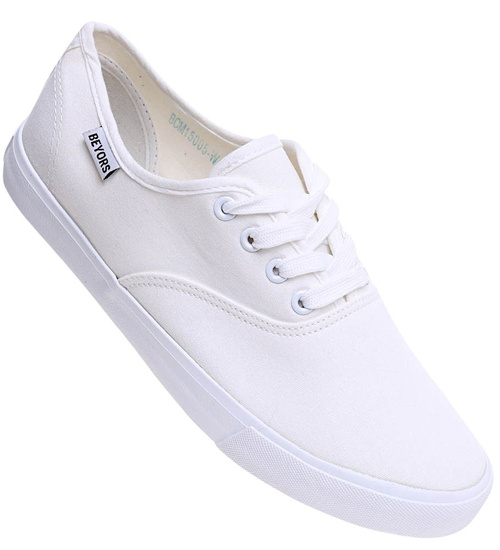 Sznurowane klasyczne niskie trampki męskie Ecru /A5-1 16021 S079/