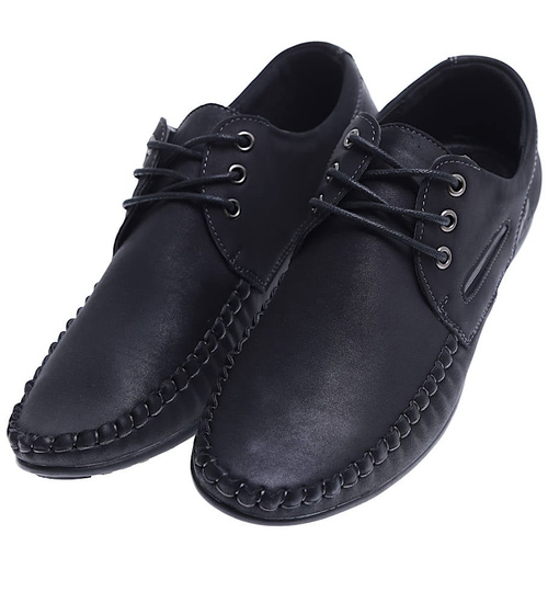 Sznurowane męskie czarne półbuty /A4-3 15732 T380/