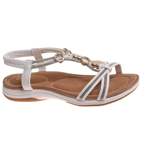 Sandały damskie na płaskim obcasie Białe /G13-2 17922 W235/