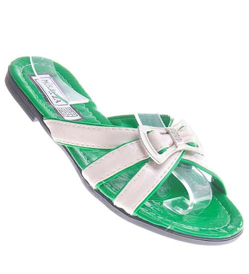 Zielone płaskie klapki damskie /F2-1 12133 T190/