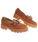 Karmelowe półbuty loafersy na platformie z kamieniami /B6-2 18484 T203/