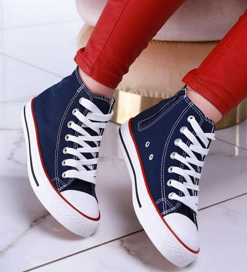 Wysokie granatowe trampki damskie /G9-3 13396 T121/ Wysokie granatowe trampki damskie /G9-3 13396 T121/