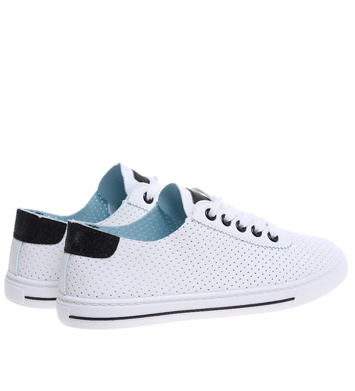 Ażurowe sznurowane biało czarne tenisówki damskie /E2-2 16241 G282/