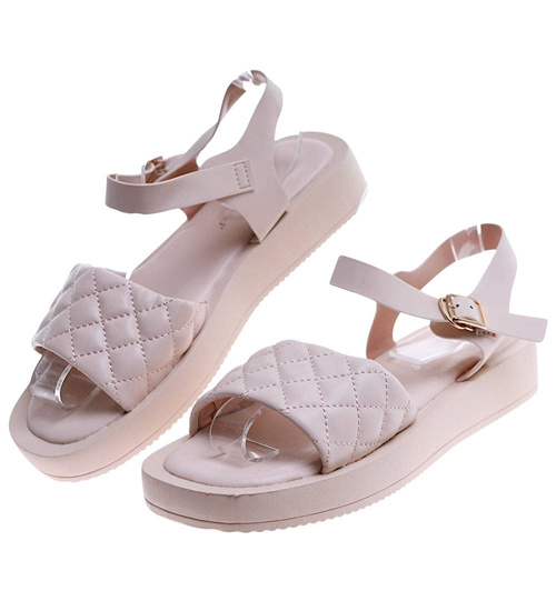 Beżowe sandały damskie na platformie /F4-3 17554 T130/