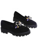 Czarne półbuty loafersy na platformie z kamieniami /A8-2 18483 T203/