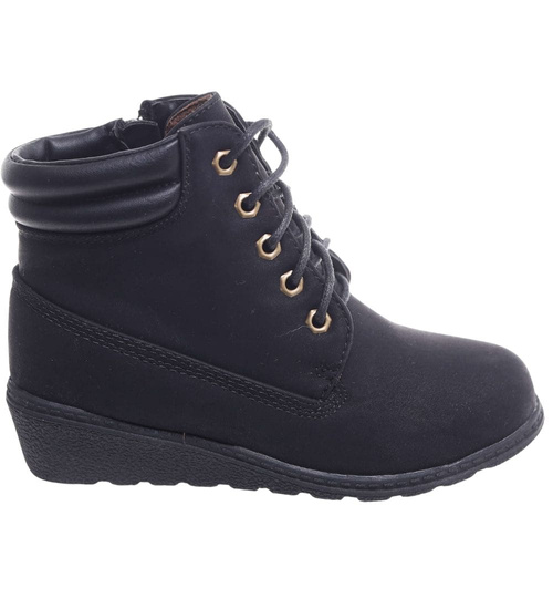 Czarne sznurowane botki na niskim koturnie /C5-2+H2 16626 T7-38/