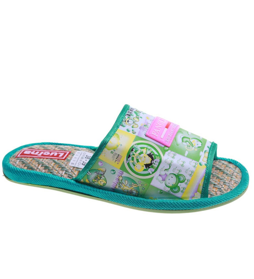 Zielone materiałowe kapcie damskie /G8-1 17592 T2-5/