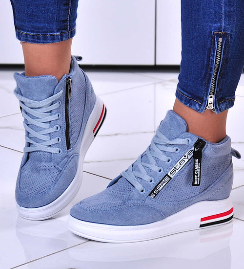 Niebieskie sneakersy damskie na ukrytym koturnie /E9-2 10783 T507/