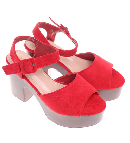Czerwone damskie sandały na platformie /G6-3 13105 T192/