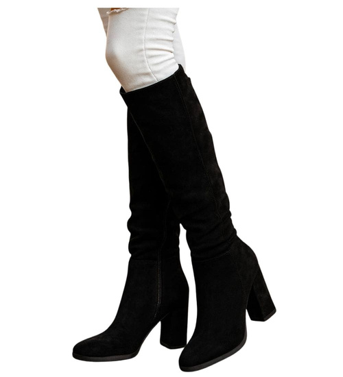 Czarne zamszowe kozaki na obcasie /D8-3 18296 W582/