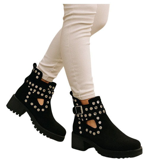 Czarne botki na platformie z ćwiekami /G4-2 13615 S198/