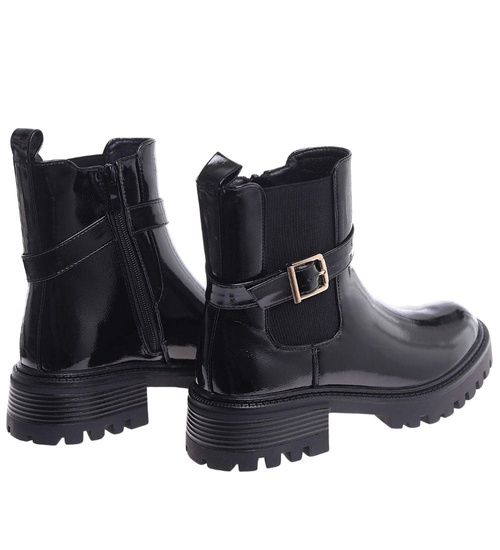 Zimowe czarne botki lśniące workery /A5-1 18561 W4/