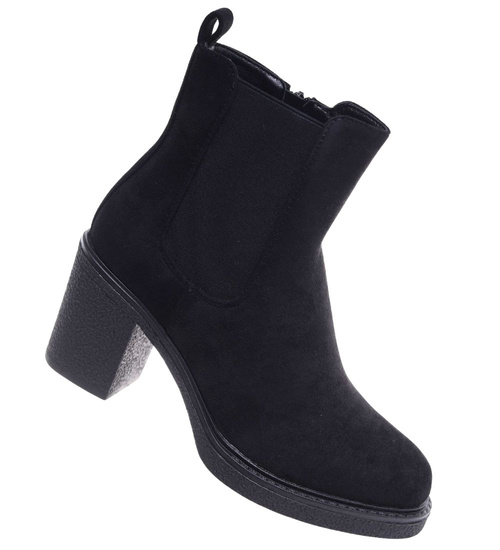 Czarne botki damskie na grubym obcasie /D6-1 18323 W385/