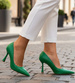 Zielone czółenka damskie szpilki /G3-3 16078 T039/