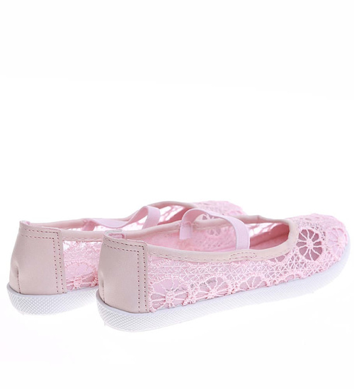 Różowe dziewczęce balerinki z koronki z gumką /B8-2 16451 T8-6/