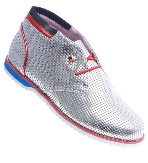 Sznurowane damskie półbuty Srebrne /F1-3 7392A S192/ Sznurowane damskie półbuty Srebrne /F1-3 7392A S192/