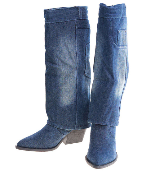 Jeansowe damskie kozaki na słupku /B5-2 14958 T108/