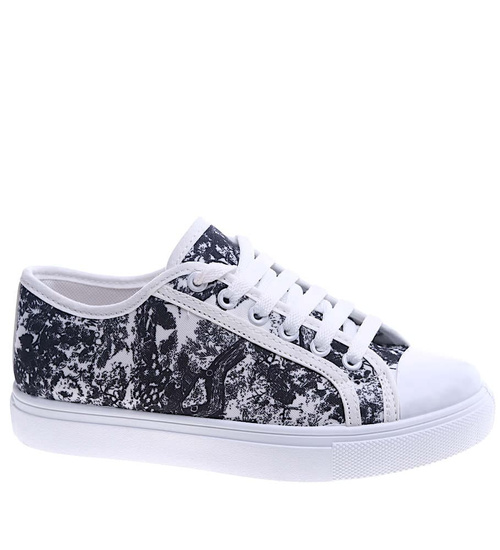 Czarno białe trampki damskie z tkaniny /G10-3 13489 S2/