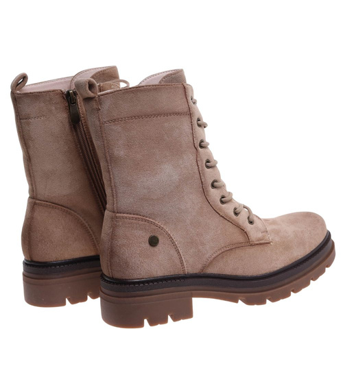 Beżowe wiązane botki trapery na platformie /C7-3 18280 W600/