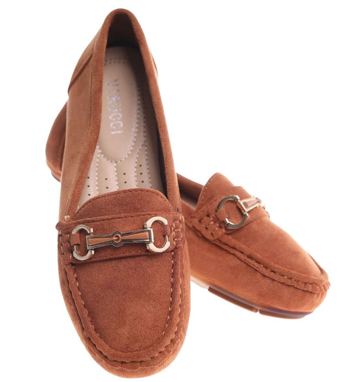 Zamszowe karmelowe baleriny lordsy z ozdobą /H2 18474 W9-84/