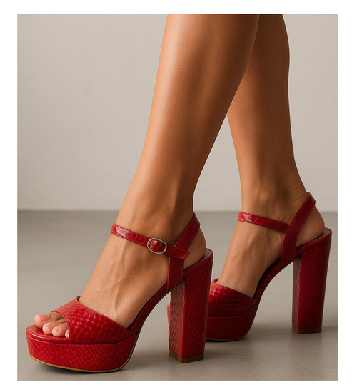 Czerwone sandały damskie na słupku i platformie /C5-1 12207 G18-45 +H2/