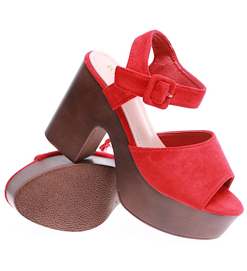 Czerwone damskie sandały na platformie /G6-3 13105 T192/