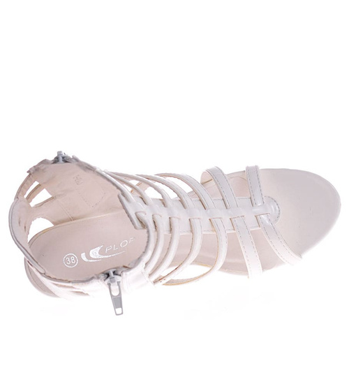 Białe sandały damskie na obcasie /F6-3 11737 T290/