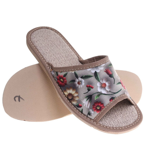 Kolorowe kapcie z tkaniny z kwiatowym wzorem /F8-1 18590 S174/