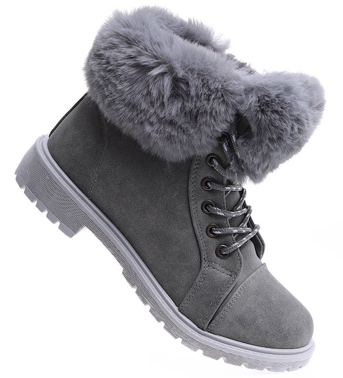 Grubo ocieplane damskie szare trapery /A4-3 15338 S598/