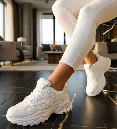 Damskie buty sportowe białe na platformie /G8-2 18658 S242/