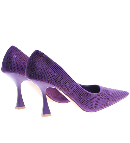 Fioletowe czółenka szpilki z dżetami /A4-3 17206 G121/