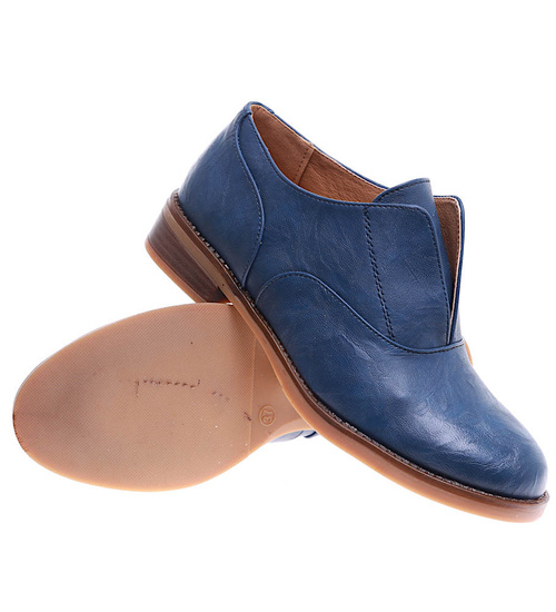 Wsuwane granatowe półbuty damskie /D9-2 15868 T198/