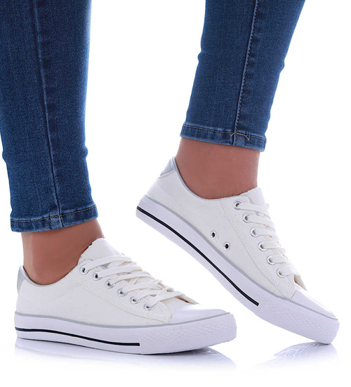 Klasyczne biało srebrne trampki damskie /E5-3 14244 S155/