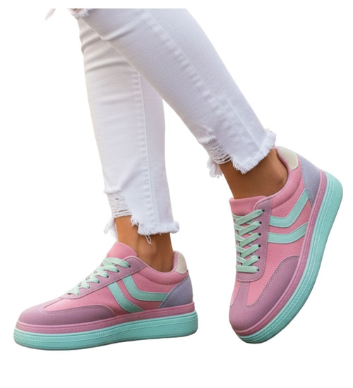 Różowe wiązane sneakersy buty sportowe /B1-2 17888 T688