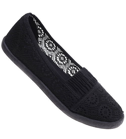 Czarne ażurowe tenisówki damskie /E8-3 16471 S293/