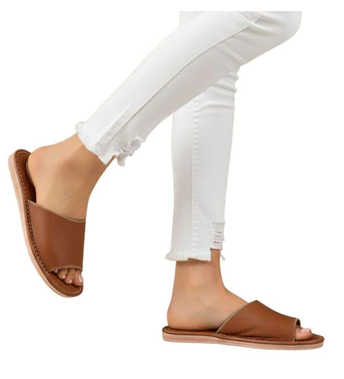 Brązowe klapki z naturalnej skóry Premium /G7-1 11322 S232/